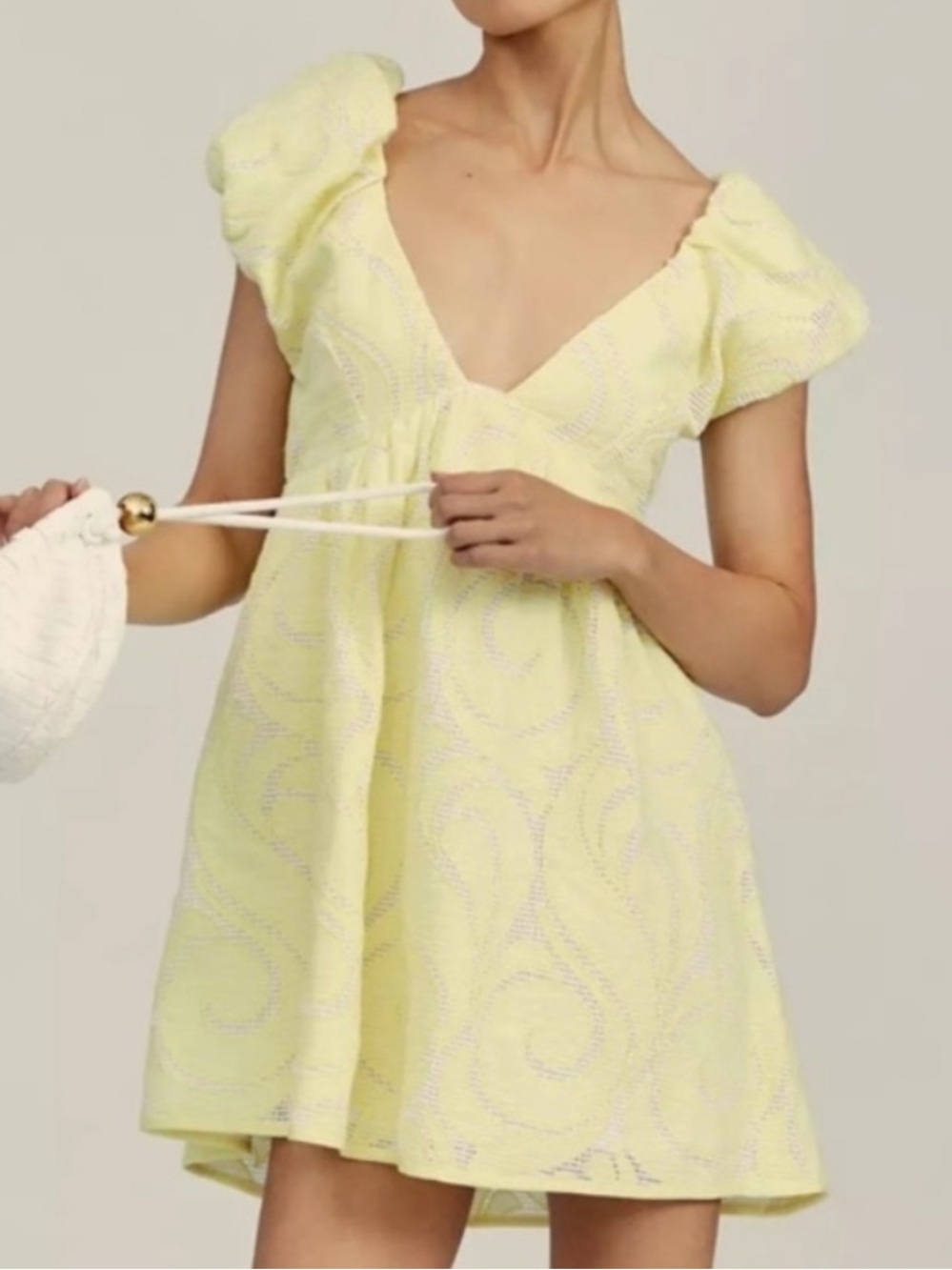 Anthropologie Lemon Puff-Sleeve Mini Dress
